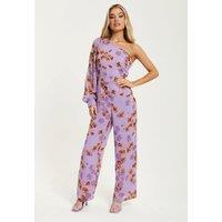 Purple Floral Asymmetrical Jumpsuit