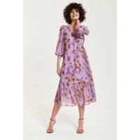 Liquorish Women's Purple Floral V-Neck Midi Dress | Size: 10