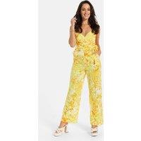 Liquorish Women's Yellow & Orange Floral Print V-Neck Jumpsuit | Size: 14