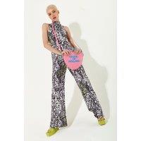 House of Holland Women's Heart Shape Cross Body Bag In Pink With A Chain Detail & Printed Logo