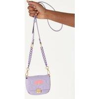 House of Holland Women's Small Cross Body Bag In Purple With A Chain Detail Strap & Printed Logo in Lilac