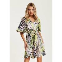Liquorish Women's Multicolour Abstract Print Mini Dress With Cut Out Front | Size: 8