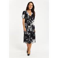 Liquorish Women's Mono Abstract Print Knot Front Midi Dress | Size: 10