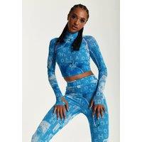 House of Holland Women's Denim Print High-Neck Top in Blue | Size: 12