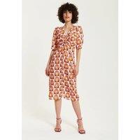 Liquorish Women's Orange Floral Knot Front Midi Dress | Size: 12