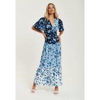 Liquorish Women's Floral Print Midi Dress in Blue, Navy & White | Size: 6