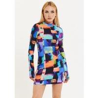 Abstract Patchwork Print Dress