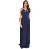 KRISP Women's Diamante Neck Chiffon Maxi Dress in Navy | Size: 8