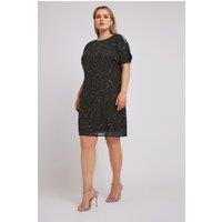 Yours Women's Sequin Cold Shoulder Cape Dress in Black | Size: 34-36