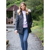 Lakeland Leather Women's 'Fairfield' Hooded Padded Leather Coat in Navy | Size: 12