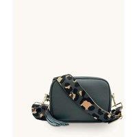 Dark Grey Leather Crossbody Bag With Grey Leopard Strap