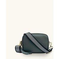 Apatchy London Women's Dark Grey Leather Crossbody Bag With Black & Silver Chevron Strap
