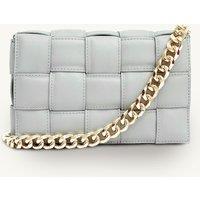 Padded Woven Leather Crossbody Bag With Chain Strap