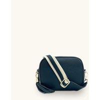 Apatchy London Women's Navy Leather Crossbody Bag With Leather & Canvas Strap in Blue