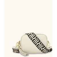 Apatchy London Women's Stone Leather Crossbody Bag With Black & Stone Maze Strap