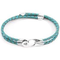 ANCHOR & CREW Women's Conway Silver & Braided Leather Bracelet in Turquoise | Size: 21 cm