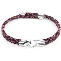 ANCHOR & CREW Women's Conway Silver & Braided Leather Bracelet in Purple | Size: 23 cm