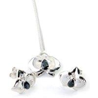 Ojewellery Women's Sapphire Orchid Set Stud Earrings Pendant Necklace in Silver | Size: 18 inches
