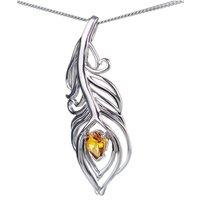 Ojewellery Women's Citrine Peacock Feather Pendant Necklace in Silver | Size: 22 inches
