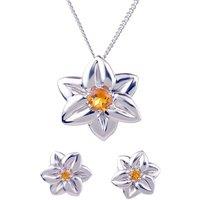 Ojewellery Women's Citrine Daffodil Necklace Earring Set in Silver | Size: 18 inches