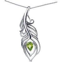 Ojewellery Women's Peridot Peacock Feather Statement Pendant Necklace in Silver | Size: 22 inches