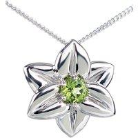 Ojewellery Women's Peridot Flower Pendant Necklace in Silver | Size: 18 inches