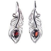 Ojewellery Women's Sterling Silver Garnet Earrings Peacock Feather