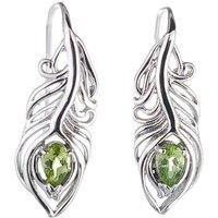 Ojewellery Women's Peridot Peacock Feather Dangle Earrings in Silver