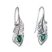 Ojewellery Women's Onyx Peacock Feather Dangle Earrings in Silver