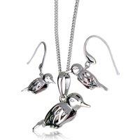 Ojewellery Women's Garnet Robin Necklace Earrings Set in Silver | Size: 18 inches