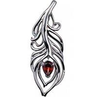 Ojewellery Women's Garnet Peacock Feather Brooch in Red