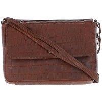 Ashwood Leather Women's 'Valentina' Flap Over Croc Print Real Leather Shoulder Bag in Tan