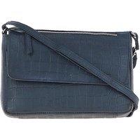 Ashwood Leather Women's 'Valentina' Flap Over Croc Print Real Leather Shoulder Bag in Navy