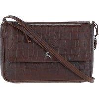 Ashwood Leather Women's 'Valentina' Flap Over Croc Print Real Leather Shoulder Bag in Maroon