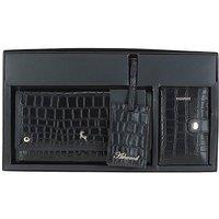 Ashwood Leather Women's 'Wise Tour' Croc Print Real Leather Gift Travel Set in Black