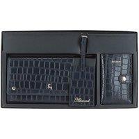 Ashwood Leather Women's 'Wise Tour' Croc Print Real Leather Gift Travel Set in Navy