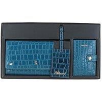 Ashwood Leather Women's 'Wise Tour' Croc Print Real Leather Gift Travel Set in Teal