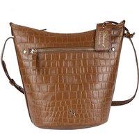 Ashwood Leather Women's 'Expression' Croc Embossed Real Leather Shoulder Bag in Tan