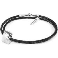 ANCHOR & CREW Women's Midnight Black GUSTATORY Coffee Bag Silver & Braided Leather Bracelet | Size: 21 cm