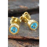 Otis Jaxon London Women's Blue Topaz Sterling Silver November Birthstone Stud Earrings in Gold