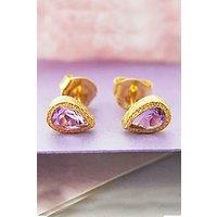 Otis Jaxon London Women's Amethyst February Birthstone Sterling Silver Teardrop Stud Earrings in Gold