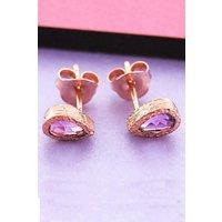 Otis Jaxon London Women's Amethyst February Birthstone Sterling Silver Teardrop Stud Earrings in Rose Gold