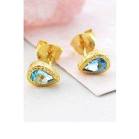 Otis Jaxon London Women's Blue Topaz Teardrop Sterling Silver November Birthstone Stud Earrings in Gold