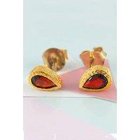 Otis Jaxon London Women's Garnet Teardrop Sterling Silver January Birthstone Stud Earrings in Gold