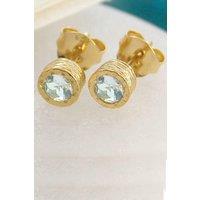 Otis Jaxon London Women's Aquamarine March Birthstone Sterling Silver Stud Earrings in Gold