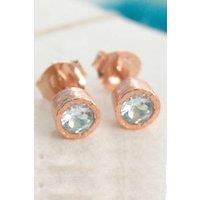 Otis Jaxon London Women's Aquamarine March Birthstone Sterling Silver Stud Earrings in Rose Gold