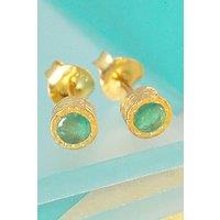 Otis Jaxon London Women's Emerald May Birthstone Sterling Silver Stud Earrings in Gold