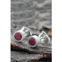 Otis Jaxon London Women's Pink Ruby Sterling Silver July Birthstone Stud Earrings