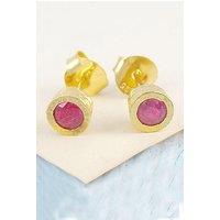 Otis Jaxon London Women's Pink Ruby Sterling Silver July Birthstone Stud Earrings in Gold