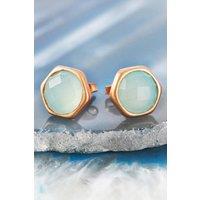 Otis Jaxon London Women's Aqua Chalcedony Round Sterling Silver Stud Earrings in Rose Gold